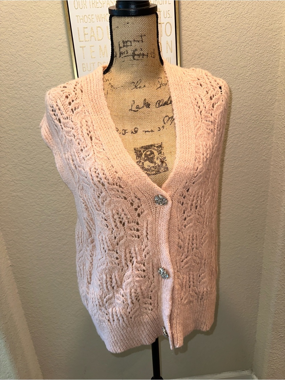 Soft Pink Open-Knit Women’s Cardigan Vest -Zara